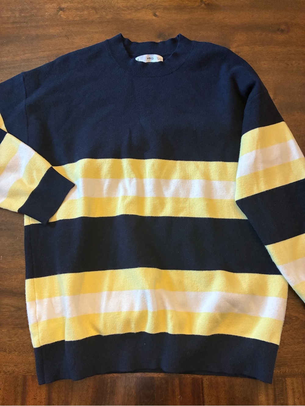 MNG Mango Sweater Women’s Medium Blue Yellow Striped Crewneck